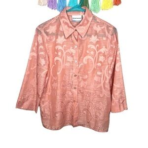 Vintage Alfred Dunner Button Up Scrollwork Blush Sheer Top Blouse Size 6 Petite